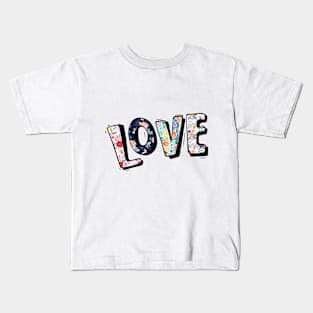 Love with floral print- Love text Kids T-Shirt